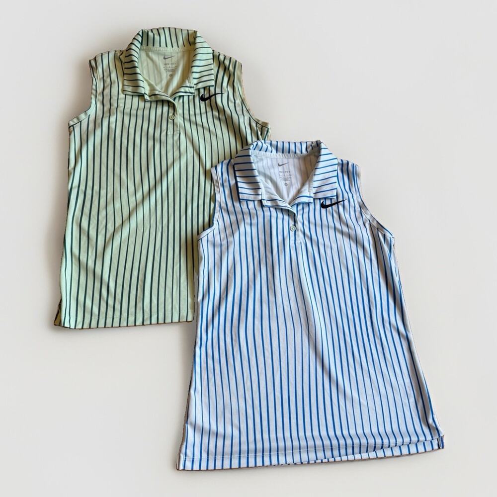 Nike Dri-FIT Victory Striped Womens S Sleeveless Golf Polo Shirts Collared Set
